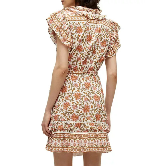 Veronica Beard Mikhail Floral Flutter Sleeve Mini Wrap Dress Orange Women's US 2 - Picture 2 of 6